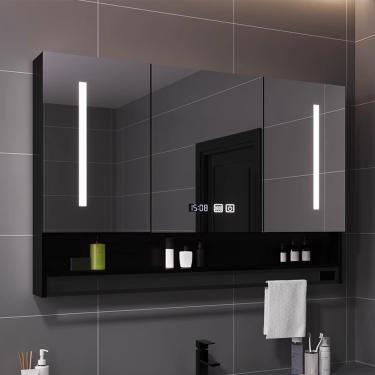 Imagem de Armário de parede de maquiagem para banheiro com luzes LED, 40 x 32 pol. Armário de remédios moderno para espelho de banheiro com desembaçamento, armário de interruptor de toque com pratelei