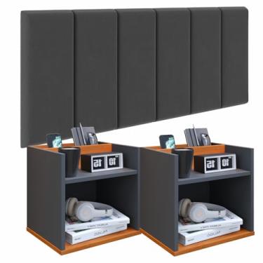 Imagem de Conjunto Cabeceira 1.40 Casal Quarto com 2 Criado Suspenso Mesa de Cabeceira Aéreo - PLM (CINZA - CINZA/CINAMOMO)