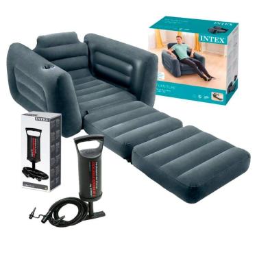 Imagem de Sofá Poltrona Cama Colchão 100Kg Intex + Bomba De Ar Manual