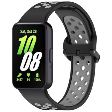 Imagem de Eiavike Pulseira esportiva de silicone para Samsung Galaxy Fit 3, respirável, dois tons, porosa, substituição para Galaxy Fit 3 2024 SM-R390 (preto e cinza)