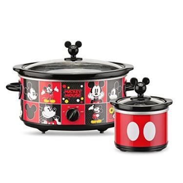 Imagem de Disney DCM-502 Mickey Mouse Oval Slow Cooker com mergulhador de 590 ml, 4,5 litros, vermelho/preto