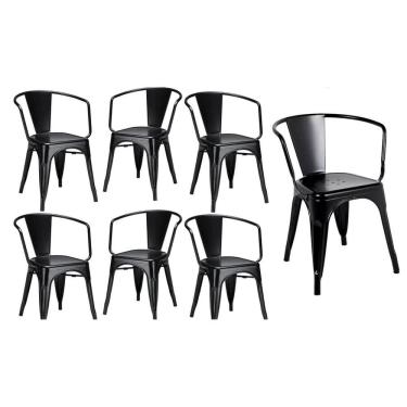 Imagem de Kit 7 Cadeiras Iron Tolix Francesinha Industrial com Apoio de Braços Pretas