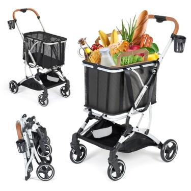 Imagem de BEBEROAD PETS Carrinho de Compras Leve Beberoad com Sacola de Compras Removível, Carrinho de Compras Dobrável Carrinho de Compras Portátil para Idosos, Freio de Estacionamento de Uma Etapa