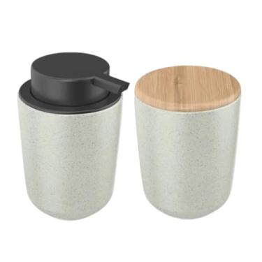 Imagem de Kit Banheiro Lavabo Cerâmica Com Tampa Bambu Osaka Yoi 2 Pçs (Branco)