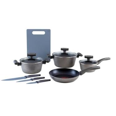 Imagem de Jogo de Panelas Bergner Antiaderente de Alumínio Cinza 8 Peças Mercury