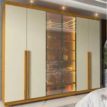 Imagem de Guarda Roupa Casal 2,30m  6 Portas com Pés com Led Imperatriz Reflecta Naturale/OffWhite