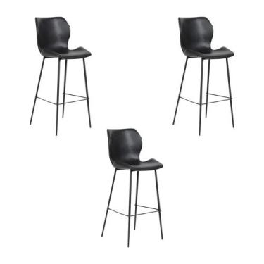 Imagem de Kit 3 Banquetas Alta com Encosto para Bancada Cozinha Penha R02 PU Pre