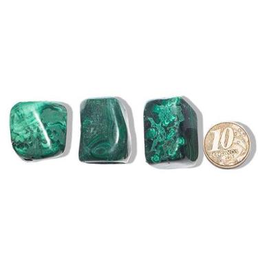 Imagem de 03 Malaquita Verde Pedra Natural Rolado 20 a 50g Média 25mm - Cristais