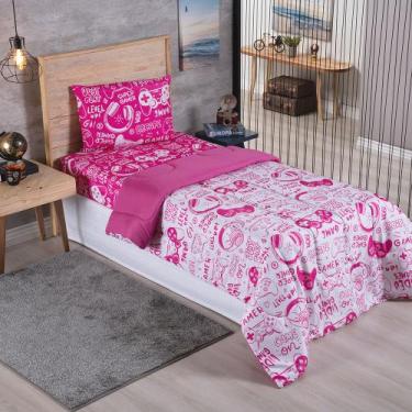 Imagem de Kit Edredom Solteiro Micropercal 200 fios Infantil Dupla Face Game Bra