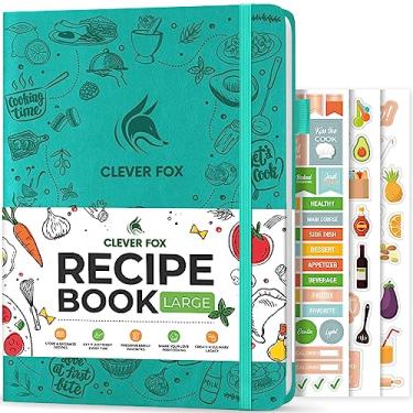 Imagem de Clever Fox Livro de receitas – Faça seu próprio livro de receitas de família – Organizador de caderno de receitas em branco – Diário de culinária vazio para escrever receitas – tamanho grande, 21,5 x 28,4 cm, capa dura (turquesa)