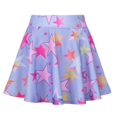 Imagem de JESKIDS Saias plissadas para meninas, tênis, golfe, atlético, dança, corrida, escola, esportes, saias com shorts, Estrela colorida, 4-5 Anos