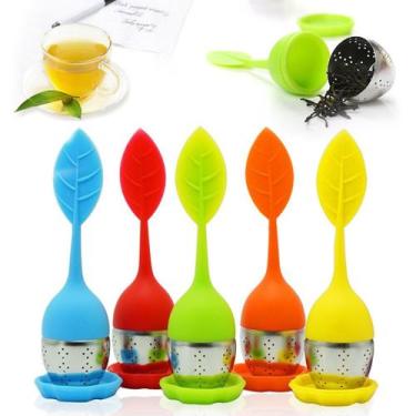 Imagem de Infusor Para Chá De Silicone e Inox Com Base Folha - JW SHOP, AZUL