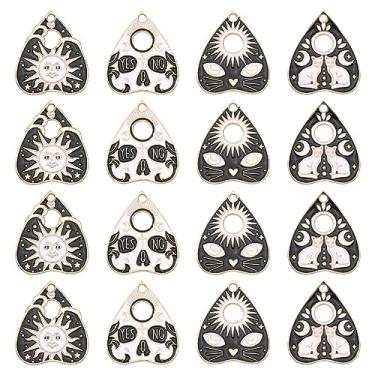 Imagem de Ornazy 20 peças, 4 berloques de gato estilo gótico, preto e branco, para Halloween, esmaltado, ouijas, tarô, planchette, tabuleiro, sol, lágrima, coração, pingentes para fabricação de joias