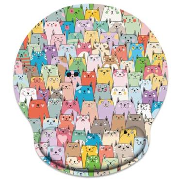 Imagem de Britimes Mouse pad ergonômico com suporte de pulso gatos coloridos base de borracha antiderrapante Mousepad para escritório em casa, jogos, computadores de trabalho, laptop, fácil digitação e alívio da dor