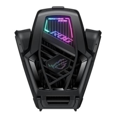 Imagem de ASUS ROG AeroActive Cooler X, ventilador de resfriamento de celular RGB para ROG Phone série 8, portátil, leve, suporte embutido, botões físicos duplos, conector de fone de ouvido de 3,5 mm, USB-C®