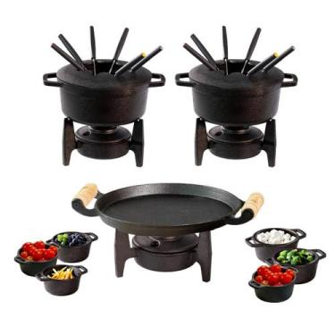 Imagem de 2 Fondues 1,7 L 6 Malgas Réchaud Redondo Chapa De Ferro Fundido - Fund