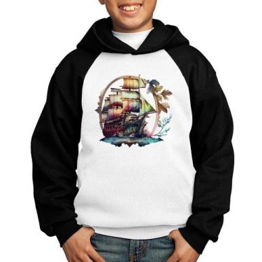 Imagem de Moletom Infantil Navio e Flores - Foca na Moda, Branco, Preto, 8