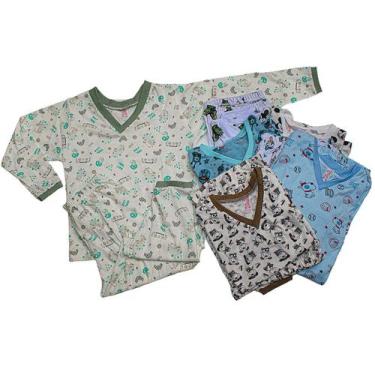 Imagem de Kit 6 Pijama Infantil De Frio Longo De Algodão Estampado - Empório da 