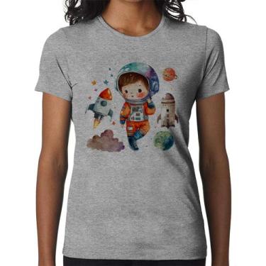 Imagem de Baby Look Astronauta Criança e Foguetes - Foca na Moda, Cinza, P
