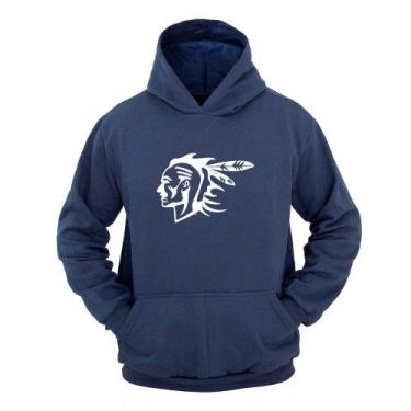 Imagem de Moletom Masculino Canguru Índio com Capuz Confortável - Ragor, M, Azul