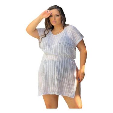Imagem de Saída de Praia Plus Size Listras Decote Fenda Grande Moda - PLUS MESMO