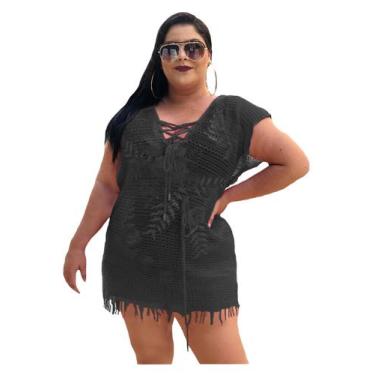 Imagem de Saída De Praia Vestido Com Ilhós Franja Plus Size - PLUS MESMO E DAÍ, 