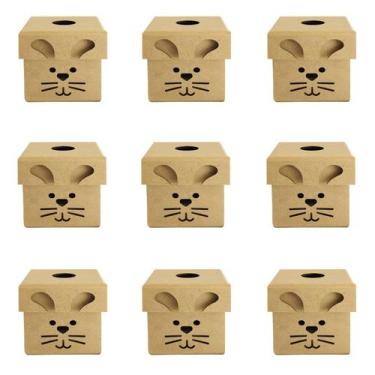 Imagem de Kit 5 Caixa Quadrada Coelho Tampa Sapato C/ Furo 9x9x9 Madeira Mdf - A