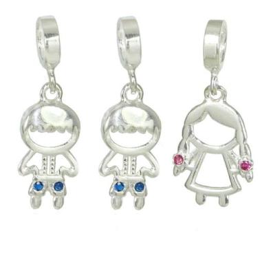 Imagem de 3 Berloque Pingente Prata Legitima Menino Menina Filha Filho - Lojas L