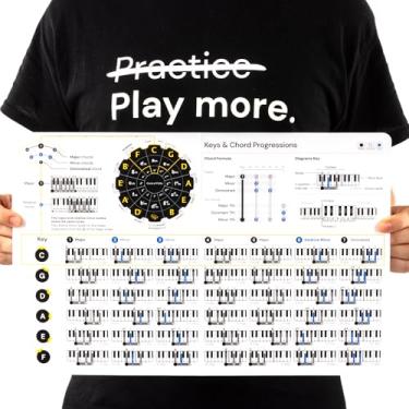 Imagem de Tabela de acordes de piano - Ficha de dicas de cartão de acabamento protetor - Ferramenta de aprendizagem de música para iniciantes - Cabe na sua pasta de música - Diagramas grandes para aprender