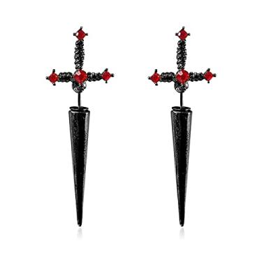 Imagem de TIANHONGYAN Brincos de espada gótica com espada e punhal, exclusivos, descolados, cruz, hip hop, punk, punhal, para mulheres, meninas, homens, joias presentes, Metal
