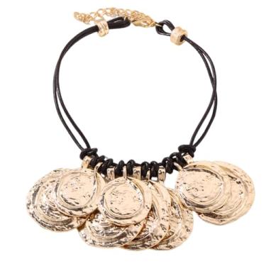 Imagem de Colar vintage redondo com clavícula para mulheres boêmio grosso exagerado colar de corda de couro gargantilha tribal cigana charme fashion punk étnico fantasia joias presentes de casamento