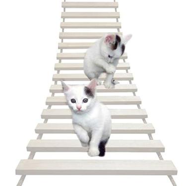 Imagem de La La Pet® Escada de madeira para ponte para gatos poleiro para gatos rede moderna prateleira para gatos trepadeira torre gato condomínio gatinho móveis de atividade (47,24 x 24,84)