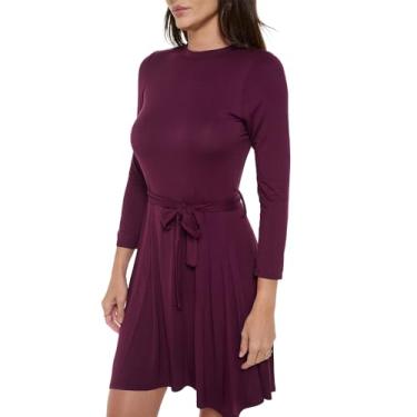 Imagem de Vestido feminino midi de manga comprida, gola redonda, sexy, formal, convidada de casamento, festa, Borgonha, G