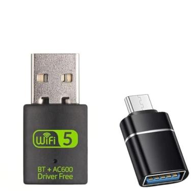 Imagem de Adaptador USB WiFi, adaptador Bluetooth WiFi de 600 Mbps (inclui conectores USB-A para tipo C), adaptador de rede sem fio de banda dupla 5G/2,4G para laptop desktop, suporta Windows 7/8/8.1/10/11。