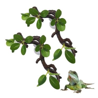 Imagem de PINVNBY 2 ramos de canto de répteis para terrário, ramos de decoração de plantas para répteis com ventosa para enfeite de escalada de lagarto anfíbio