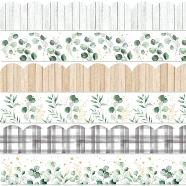 Imagem de Whaline Bordas de quadro de avisos de casa de fazenda, ouro verde, eucalipto, madeira, grão, adesivo, borda para decoração de escola, sala de aula, escritório, festa