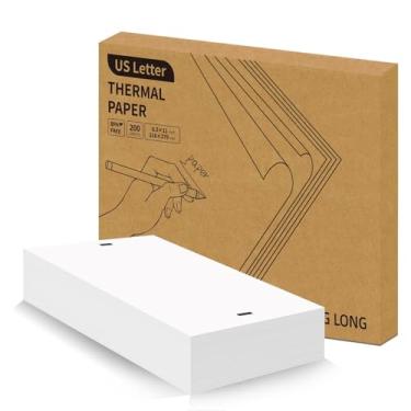 Imagem de LINGLONG papel de impressora térmica 21 x 28 cm letra dobrada de secagem rápida, 200 folhas, papel térmico compatível MT800/M08F para impressora portátil. Papel térmico de alimentação contínua para