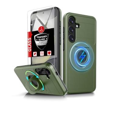 Imagem de FRLMOOES Capa magnética para Samsung Galaxy S24 Plus compatível com carregamento MagSafe sem fio, com protetor de tela, para Galaxy S24 Plus, capa com suporte de 360°, proteção de nível militar, verde