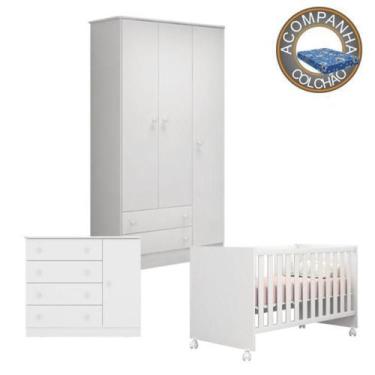 Imagem de Quarto de Bebê Berço c/Rod Colchão Physical Guarda Roupa Cômoda Doce S