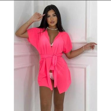 Imagem de kimono saida de praia levinho curto com cinto de amarrar - estacao, Pi