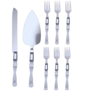 Imagem de Conjunto para Bolo com 8 Peças Espátula e Faca de Inox Cabo Acrilico C
