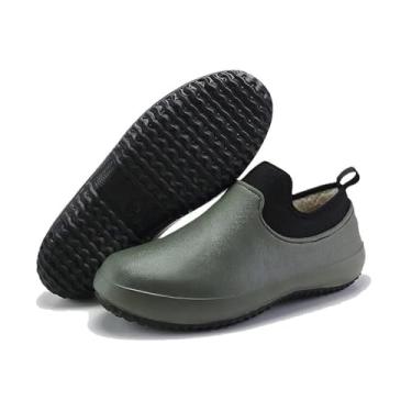 Imagem de Sapatos De Restaurante E Chef, Moda Masculina Inverno Velo Forrado Couro Quente Cozinha Sapatos De Serviço De Alimentação, Sapatilhas Térmicas Confortáveis ​​do Apoio Deslizamento(Green,47 EU)