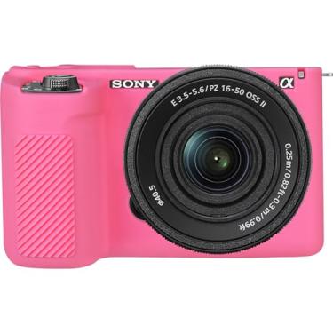 Imagem de RAIALL Capa de silicone para câmera Sony ZV-E10 II Vlog, ZVE10 II capa protetora macia de silicone, capa de borracha leve para viagem para Sony Alpha ZVE10 II, rosa vermelha