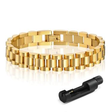 Imagem de MPRAINBOW 2 peças de pulseira de elos de corrente banhada a ouro 18K, pulseira de aço inoxidável da amizade, pulseiras de cristal da amizade, pulseiras de relógio, joias com ferramenta de ajuste, 18cm