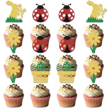Imagem de Spring Easter Centerpiece Sticks,Happy Easter Egg Bunny Ladybug Daisy For Birthday Baby Shower Party Decor,Hello Spring Birthday Baby Shower Party Supplies Gold Green 24 Pcs