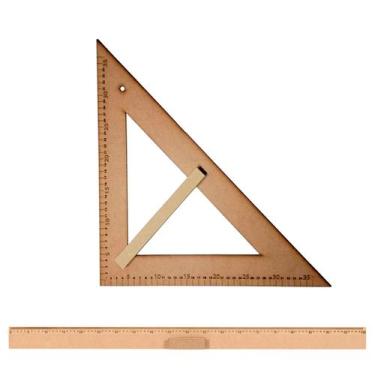 Imagem de Kit Geométrico do Professor Mdf Com Régua 1 Metro e Esquadro Em MDF 45