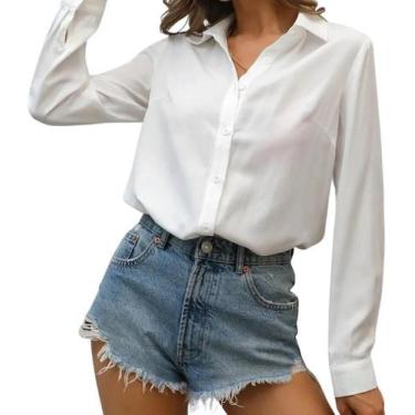 Imagem de Camisa Feminina Social Blusa Branca Tecido Duna Manga Longa - Aymee, B
