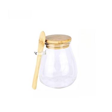 Imagem de Kit 3 Pote De Vidro Hermético Tampa De Bambu 500ml/750ml/950ml Com Colher De Bambu(1 pç bambu 500ml)