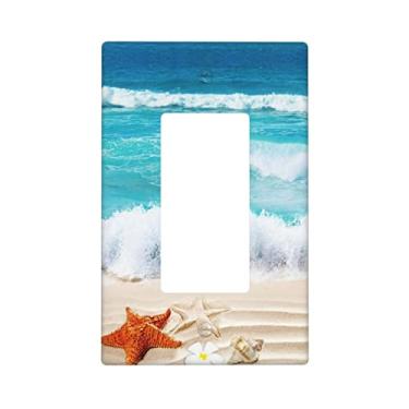 Imagem de Blue Ocean White Sand Beach 1 Gang Wall Plate Covers Seashells Starfish Single Rocker Light Switch Cover Decorative Wallplate Face Plates for Electrical Outlets Kitchen Bathroom Bedroom 4,5 x 2,76