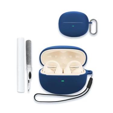 Imagem de Capa para fones de ouvido abertos Baseus Bowie MC1, capa protetora de silicone macio portátil resistente a arranhões com kit de limpeza, mosquetão e cordão para Baseus Bowie MC1, azul